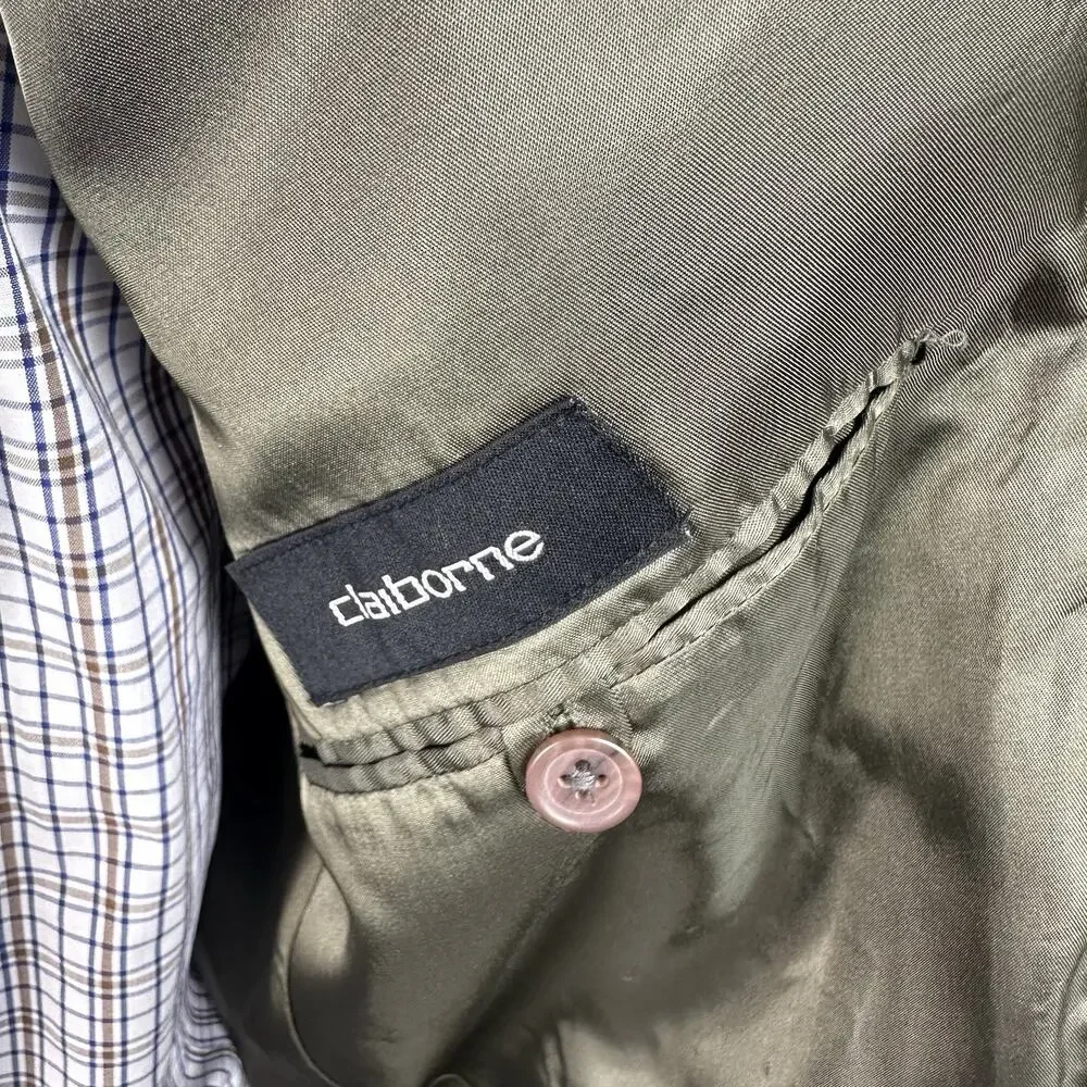 Claiborne Sport Coat Men 44R Olive Microfiber 3 button Fall